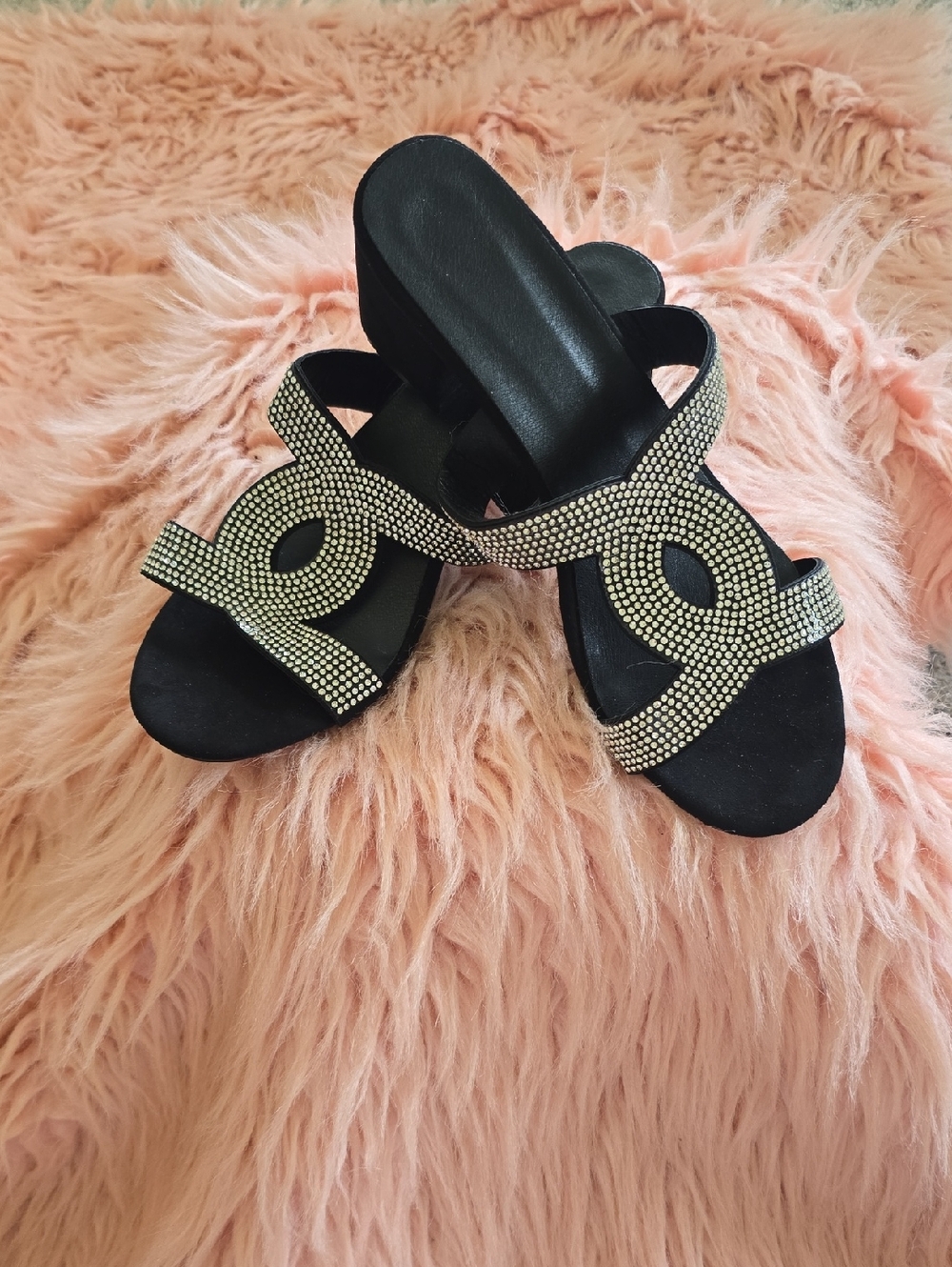 Black Crystal-Embellished Slide Mules
